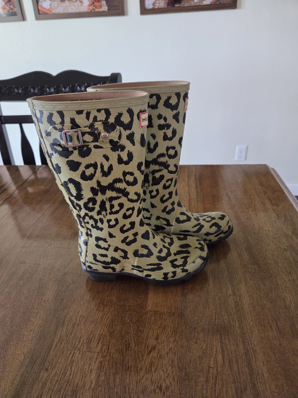 Hunter Kids Leopard-Print Rain Boots in Tan and Black